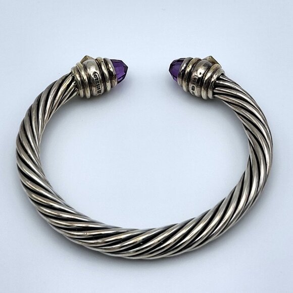 David Yurman 7mm Rennaissance Cable Amethyst & Garnet Bangle Cuff .925 & 14kt - Picture 7 of 10